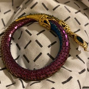 Vintage unsigned metal mesh multi color snake wrap Cleopatra bracelet